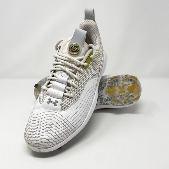 Under Armour Men's Harper 7 ST Baseball Metal Cleat 3025582-100 White/Gold SZ 7. - Picture 1 of 13